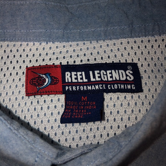 Men's Reel Legends Small Fish Short Sleeve Denim Button Up Shirt Size Medium - Picture 4 of 5